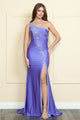 Poly USA 9136 One Shoulder Rhinestone Beaded Ruched Fitted Long Gown - Dress