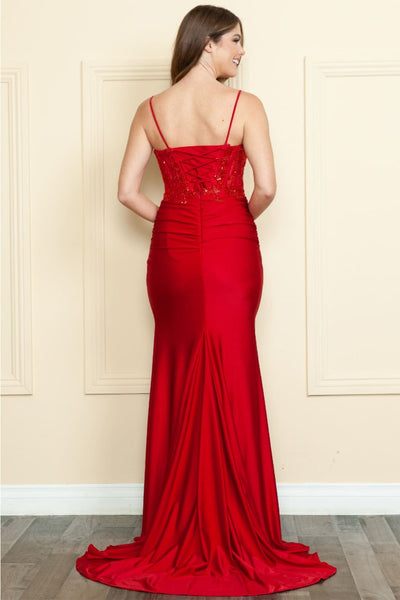 Poly USA 9138 Spaghetti Strap Corset Sheer Bodice Embroidered Dress