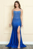 Poly USA 9140 Iridescent Rhinestone Lace - Up Corset Back Gown - ROYAL / XS Dress