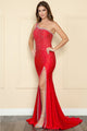 Poly USA 9146 One - Shoulder Asymmetrical Rhinestone Long Evening Dress - RASPBERRY / XS - Dress