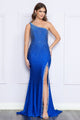 Poly USA 9146 One - Shoulder Asymmetrical Rhinestone Long Evening Dress - ROYAL / XS - Dress