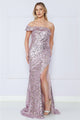 Poly USA 9180 One Arm Band Sequin Multicolor Off shoulder Gala Dress - LAVENDER / XS - Dress