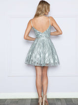 Poly USA 9196 Metallic Glitter Spaghetti Straps Short Homecoming Dress