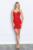 Poly USA 9206 Glitter Corset Back Spaghetti Straps Short Party Dress - RED / XS - Dress