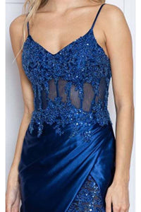 Poly USA 9222 Lace Applique Spaghetti Straps Corset Bone Party Dresses - Dress