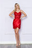 Poly USA 9222 Short Detailed Fitted Corset Sheer Boned Prom Dress - RED / XS