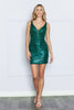 Poly USA 9226 V-neck Sleeveless Sequin Cocktail Short Dress - EMERALD GREEN / XS - Dress