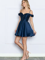 Poly USA 9238 Embellished Short Cold Shoulder A-line Homecoming Dress