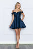 Poly USA 9238 Embellished Cold Shoulder A-line Homecoming Dress - NAVY BLUE / XS - Dress