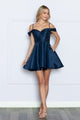 Poly USA 9238 Embellished Cold Shoulder A-line Homecoming Dress - NAVY BLUE / XS - Dress