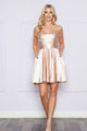 LA Merchandise LAY9248 Spaghetti Straps Ruched A-line Cocktail Dress - CHAMPAGNE / XS