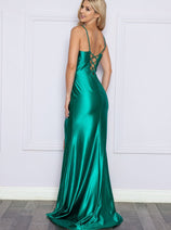 Emerald Green Bridesmaid Dresses-Inexpensive Poly USA 9250 Lace up Back