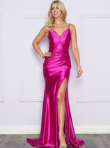 Magenta Bridesmaid Dresses-Inexpensive Poly USA 9252 Simple Evening