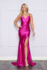 Poly USA 9252 V-neck Stain Spaghetti Straps Corset Evening Formal Gown - MAGENTA / XS - Dress