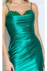 Poly USA 9254 Pleated Bodice Spaghetti Straps Stretchy Prom Gown - Dress