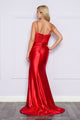 Poly USA 9254 Pleated Bodice Spaghetti Straps Stretchy Prom Gown - Dress