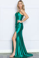 Poly USA 9254 Pleated Bodice Spaghetti Straps Stretchy Prom Gown - Dress