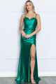 Poly USA 9254 Pleated Bodice Spaghetti Straps Stretchy Prom Gown - EMERALD GREEN / XS - Dress