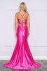 Poly USA 9256 V-neck Cut Out Back Satin Stretchy Evening Formal Gown - Dress