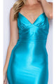Poly USA 9256 V-neck Cut Out Back Satin Stretchy Evening Formal Gown - Dress
