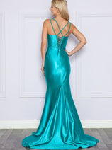 Turquoise Bridesmaid Dresses-Inexpensive Poly USA 9258 Corset Stretch