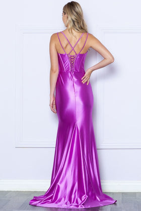 Violet Bridesmaid Dresses-Inexpensive Poly USA 9258 Corset Bone Stretch
