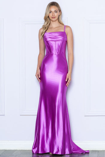 Poly USA 9258 Corset Bone Dual Spaghetti straps Stretch Pageant Dress - VIOLET / XS - Dress