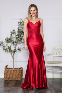 Poly USA 9260 Spaghetti Strap V - Neck Glitter Sheer Mermaid Prom Gown - RED / XS - Dress