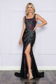 Poly USA 9270 Multicolor Cut-Out Lace-Up Back Gala Gown - BLACK/MULTI / XS - Dress