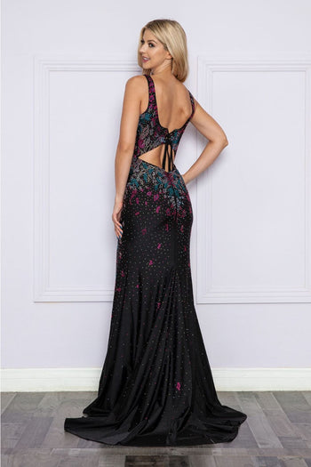 Poly USA 9270 Multicolor Cut-Out Lace-Up Back Gala Gown - Dress