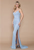 Poly USA 9282 Sleeveless Fitted Crystal Rhinestone Mesh Prom Gown - BLUE / XS Dress