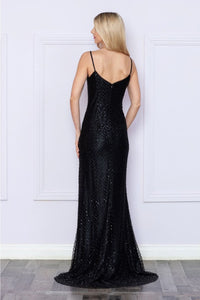 Poly USA 9288 Spaghetti Strap Sequin Print Black Tie Event Gown - Dress