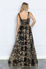 Poly USA 9298 Sleeveless Floral Glitter Print A - Line Evening Prom Gown - Dress