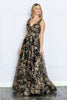 Poly USA 9298 Sleeveless Floral Glitter Print A - Line Evening Prom Gown - BLACK/ROSEGOLD / XS Dress