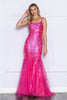 Poly USA 9306 Double Spaghetti Strap Glitter Print Mermaid Prom Gown - HOT PINK / XS Dress