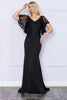 Poly USA 9318 Short Flutter Sleeve V - Neck Embroidered Evening Gown - BLACK / S Dress