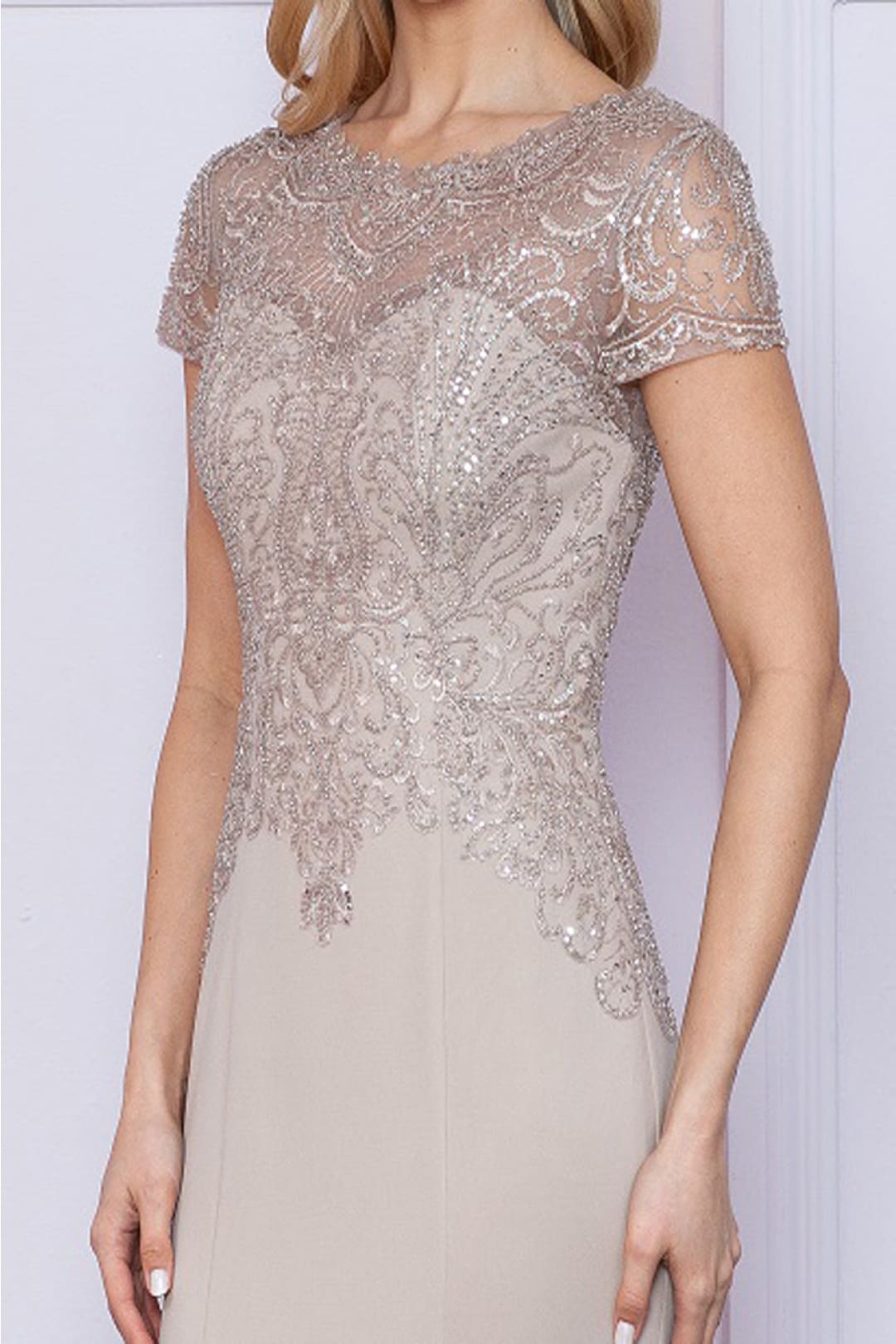 Poly USA 9320 Short Sleeve Beaded Mother Of The Bride Long Gown - Dress