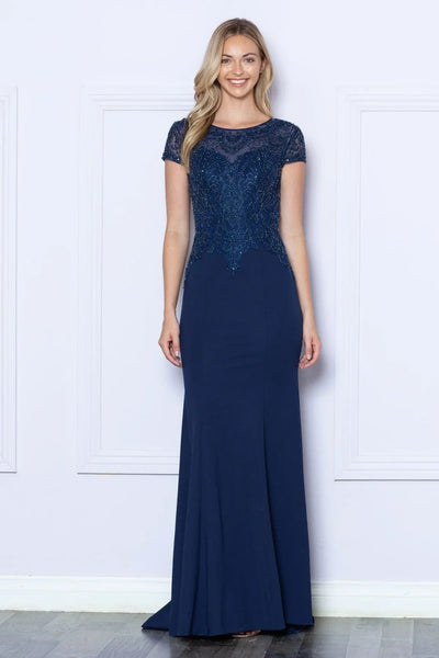 Poly USA 9320 Short Sleeve Beaded Mother Of The Bride Long Gown - Dress