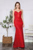 LA Merchandise LAY9354 Glitter Spaghetti Straps Corset Prom Dress - RED / XS