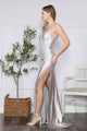 Poly USA 9358 One Shoulder Fitted Sequin Embroidery Beaded Long Dress - SILVER / XS