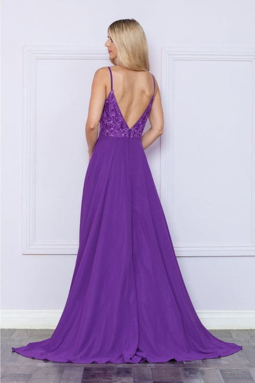 Poly USA 9368 Sleeveless Embroidered V - Neck Side Pocket Slit Dress