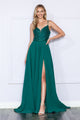 Poly USA 9368 Sleeveless Embroidered V - Neck Side Pocket Slit Dress - EMERALD / XS