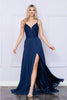 Poly USA 9368 Sleeveless Embroidered V - Neck Side Pocket Slit Dress - NAVY / XS