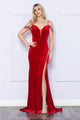 Poly USA 9378 Spaghetti Strap Cold Shoulder Beaded Velvet Long Gown - Dress