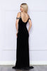 Poly USA 9378 Spaghetti Strap Cold Shoulder Beaded Velvet Long Gown - Dress