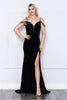 Poly USA 9378 Spaghetti Strap Cold Shoulder Beaded Velvet Long Gown - BLACK / XS Dress