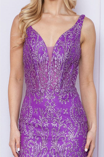 Poly USA 9388 Sleeveless Glitter Mermaid V-Neck Prom Gown - Dress