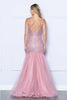 Poly USA 9388 Sleeveless Glitter Print V - Neck Mermaid Long Gown - Dress