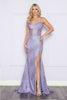 Poly USA 9400 Spaghetti Strap Glitter Mesh Corset Sequin Sheer Dress - LAVENDER / XS