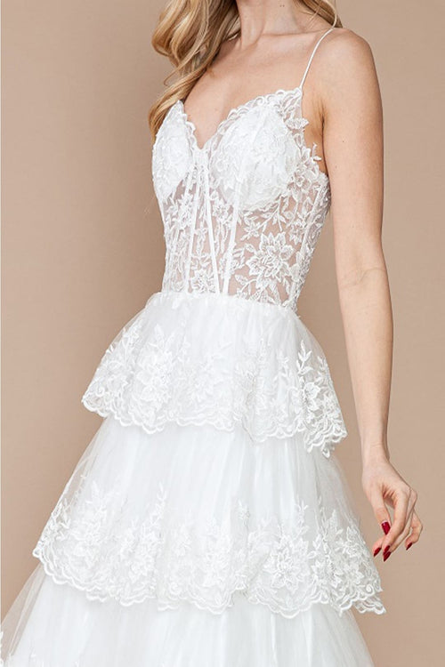 Poly USA 9402B Sleeveless Corset Sheer Bodice Off-White Bridal Gown - Dress